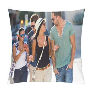 Personality  Portrait Of Group Friends Having Fun In The Street. Pillow Covers