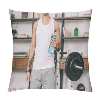 Personality  Cropped View Of Bi-racial Man Standing With Sport Bottle  Pillow Covers