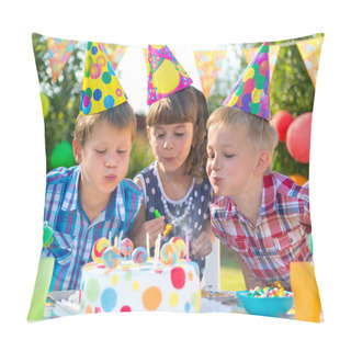 Personality  Kids At Birthday Party Blowing Candles On Cake Pillow Covers