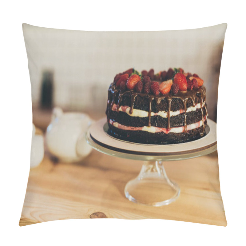 Personality  Chocolate Cake With Fruits  Pillow Covers