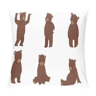 Personality  Set Of Brown Bears In Everyday Life Situations. Vector Illustration In Flat Cartoon Style. Pillow Covers