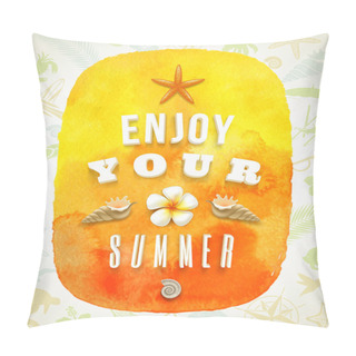 Personality  Watercolor Banner With Summer Greeting On A Background Composed Of Summer Things - Vector Illustration Pillow Covers