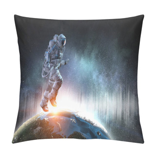 Personality  Spaceman Running Fast. Mixed Media Pillow Covers