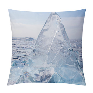 Personality  A Transparent Hummocks  On The Surface Of The Blue Frozen Lake Baikal. Horizon. Blue Transparent Ice. Floe. Ice On Lake Baikal. Pillow Covers