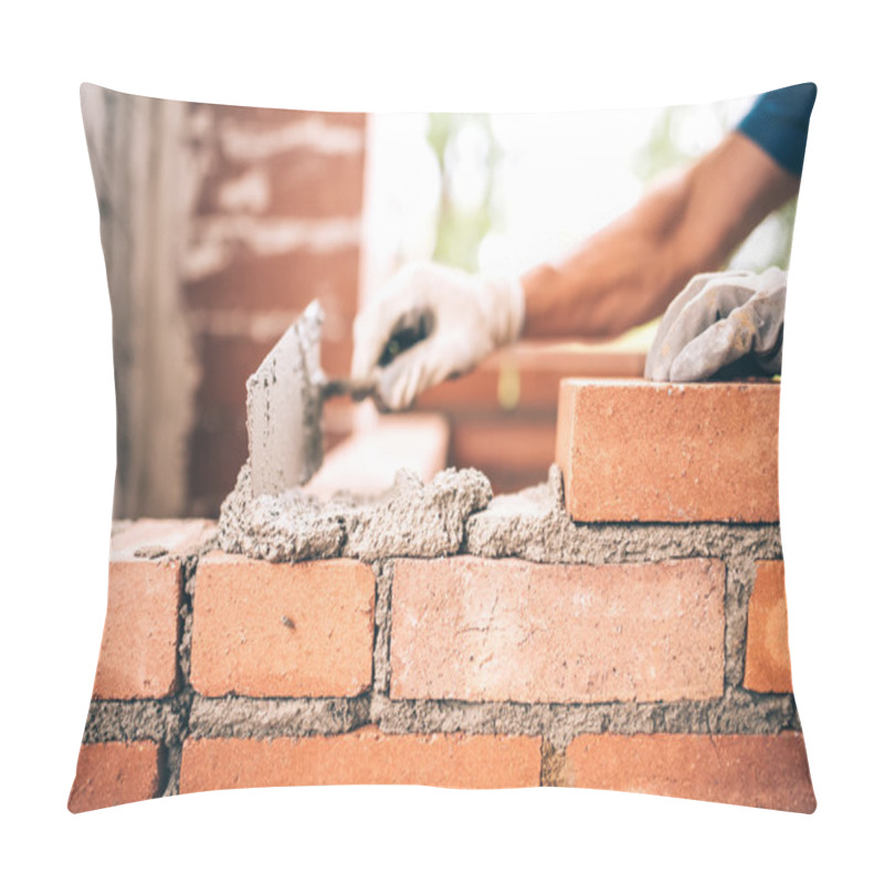 Personality  Bricklayer Worker Installing Brick Masonry On Exterior Wall With Trowel Putty Knife Pillow Covers