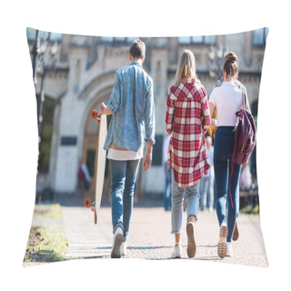 Personality  Rear View Of Group Of Teen Students Walking In Front Of Old College Building Pillow Covers