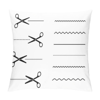 Personality  Icon Set Of Black Scissors With A Variety Of Cut Lines. Flat Vector Illustration Pillow Covers