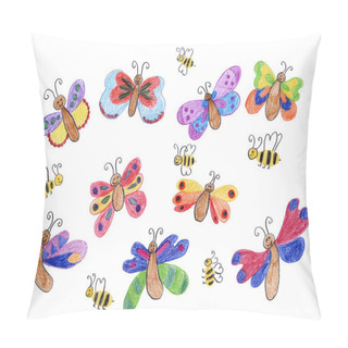 Personality  Happy Butterflies And Honey Bees - Children Drawing Pillow Covers
