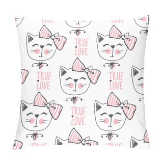 Personality  Fashion Cat Seamless Pattern. Cute Kitten Background Pillow Covers