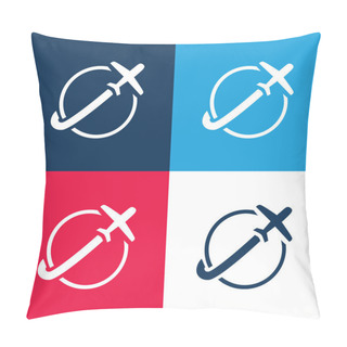 Personality  Airplane Travelling Around Earth Blue And Red Four Color Minimal Icon Set Pillow Covers