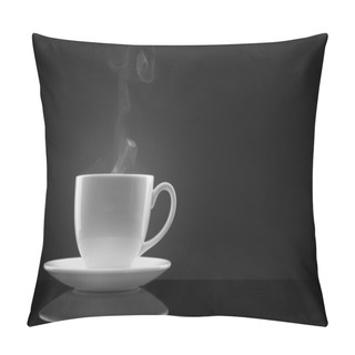 Personality  White Cup With Hot Liquid And Steam On Black Pillow Covers