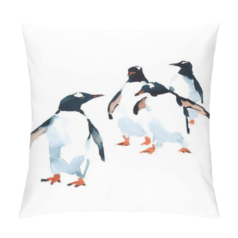 Personality  Penguins Watercolor Birds Antarctic Illustration isolated on white background pillow covers