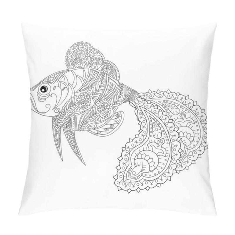 Personality  Hand Drawn Fish Stress Coloring Page In Zentangle Style Pillow Covers