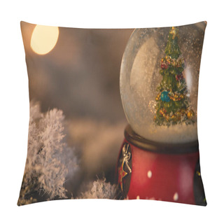 Personality  Close Up Of Little Snowball With Christmas Tree Standing In Snow  Pillow Covers