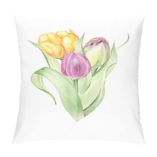 Personality  Watercolor Tulips Bouquets Easter Templates, Spring Wedding Flowers Pillow Covers