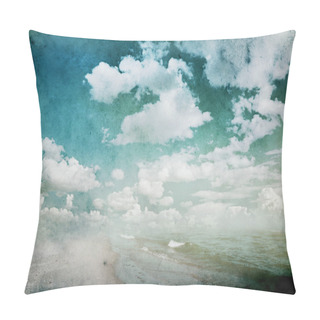 Personality  Grunge Background With Clouds And Sea View Pillow Covers