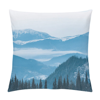 Personality  Scenic View Of Snowy Mountains With Pine Trees And Cloudy Sky Pillow Covers