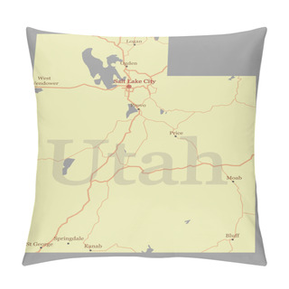 Personality  Utah Vector Accurate High Detailed State Map With Community Assistance And Activates Icons Original Pastel Illustratio Pillow Covers