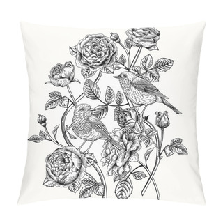 Personality  Card With Roses And Birds. Pillow Covers