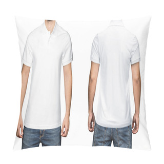 Personality  Men In Blank White Polo Shirt, Front And Back View, Isolated White Background. Design Polo Shirt, Template And Mockup For Print. Pillow Covers