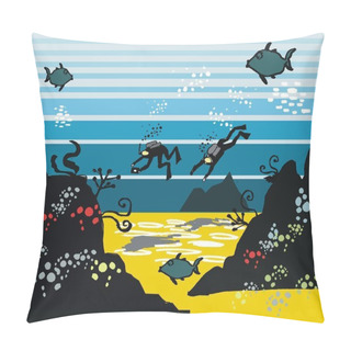 Personality  Vector Illustration Of Skin Divers Exploring Underwater. Pillow Covers