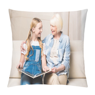 Personality  Grandmother And Girl With Photo Album Pillow Covers