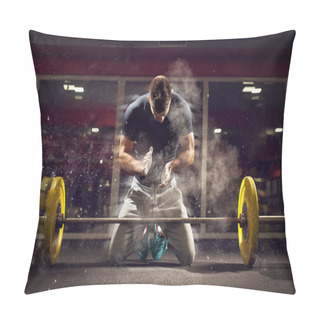 Personality  Weightlifter Preparing For Training.  Pillow Covers