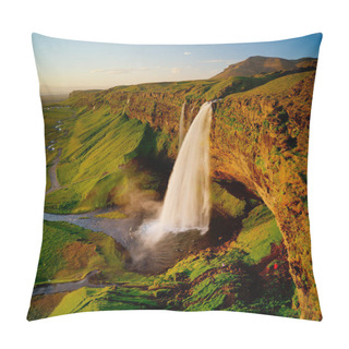 Personality  Beautiful Seljalandsfoss Waterfall In Iceland During Sunset. Pillow Covers