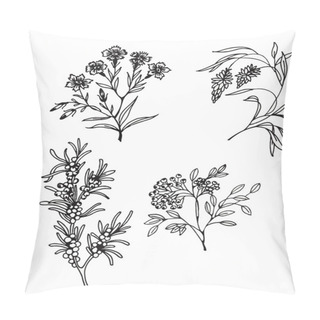 Personality  Beautiful Monochrome, Black And White Flower Isolated. Hand-drawn Contour Lines Strokes. Pillow Covers