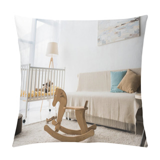 Personality  Modern Interior Design Of Nursery Room With Crib And Rocking Horse Chair Pillow Covers