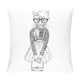 Personality  Cat Girl Dressed Up In French Chic Style Pillow Covers