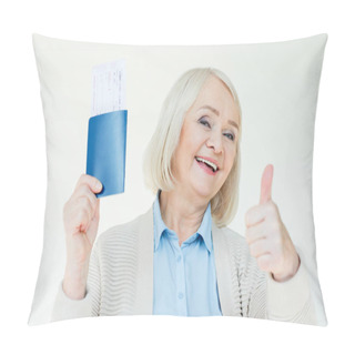 Personality  Senior Woman With Passports And Tickets Pillow Covers