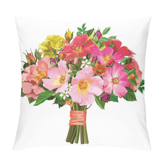 Personality  Bouquet Of Multicolored Roses And Wild Flowers  Pillow Covers
