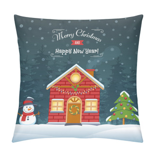 Personality  Christmas House Illustration Pillow Covers