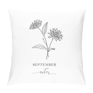 Personality  Floral Decorative Design Element. Aster, September Birth Flower, Birth Month, Mother S Day, Birth Announcement, Baby Gift, T-shirt Design, Print. Pillow Covers