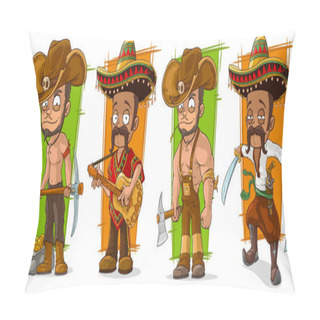 Personality Cartoon Mexicans And Cowboys Character Vector Set Pillow Covers