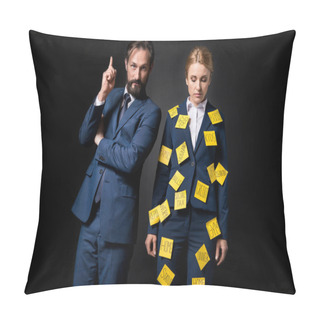 Personality  Stressed Businesswoman With Colleague Pillow Covers