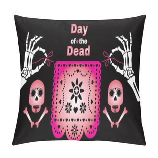 Personality  Dia De Los Muertos, Day Of The Dead Or Halloween Greeting Card,  Banner, Invitation. Sugar Tatoo Skulls  And  Marigold Flowers, Catrina Calavera Traditional Mexico Skeleton Decoration Vector Illustration. Pillow Covers