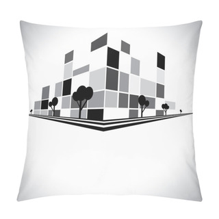 Personality Buildings In B & W Of City Skyline With Skyscrapers, Trees Tall Pillow Covers