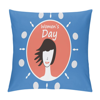 Personality  Pink Circle On A Blue Background For Women's Day. Pillow Covers