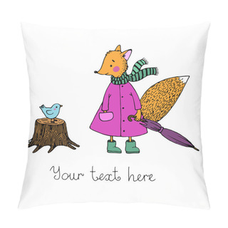 Personality  The Story About The Cute Fox And The Bird In The Rain. Pillow Covers