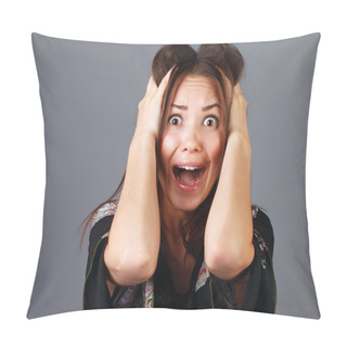 Personality  Portrait Of Scared Woman Pillow Covers