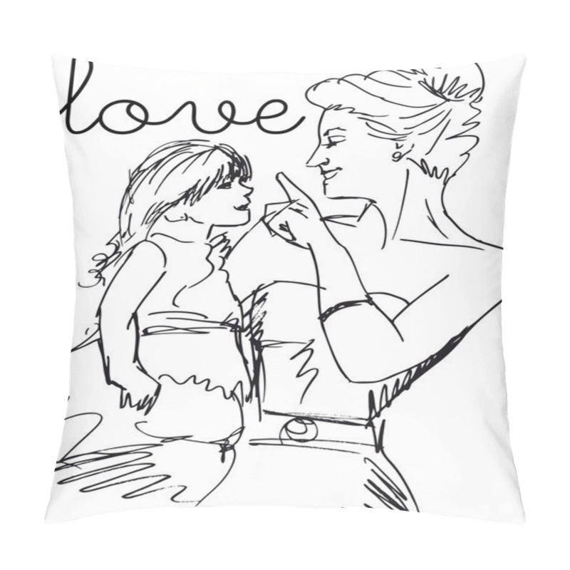 Personality  Sketch of little girl having fun with her beautiful mother. pillow covers