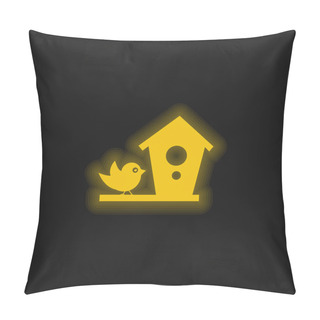 Personality  Bird And House Yellow Glowing Neon Icon Pillow Covers