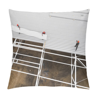 Personality  Workers Install The Roof. Top View From A Drone. Pillow Covers