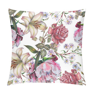 Personality  Watercolor Seamless Pattern Bouquet Of Rose,peony And Lily. Beautiful Pattern For Decoration And Design. Trendy Print. Exquisite Pattern Of Watercolor Sketches Of The Flowers. Pillow Covers