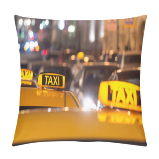 Personality  Taxi Sign On The Roof Of A Taxi At Night Pillow Covers