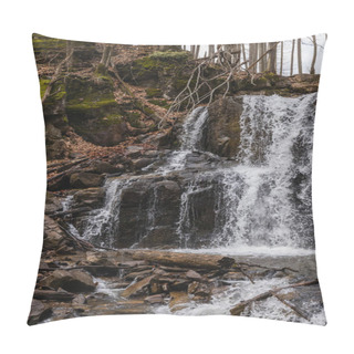 Personality  Mountain Creek Near Stones And Moss In Forest  Pillow Covers