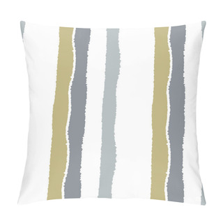 Personality  Striped Seamless Pattern. Vertical Wide Lines With Torn Paper Effect. Shred Edge Band Background. Gray, Gold, White Soft Colors. Vector Pillow Covers
