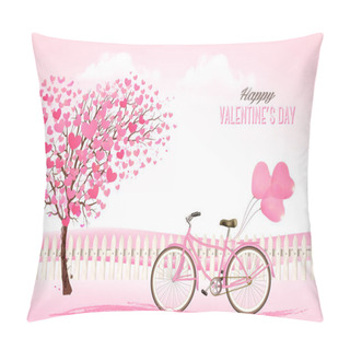 Personality  Valentine's Day Background With A Heart Shaped Trees And A Bicyc Pillow Covers